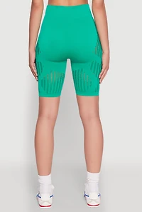Womens Seamless Laser Cut Biker Shorts, Green, Size S-M