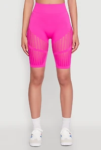 Womens Seamless Laser Cut Biker Shorts, Pink, Size M-L