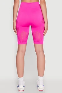 Womens Seamless Laser Cut Biker Shorts, Pink, Size M-L