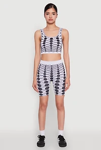 Womens Seamless Geometric Print Crop Top, Multi, Size S-M