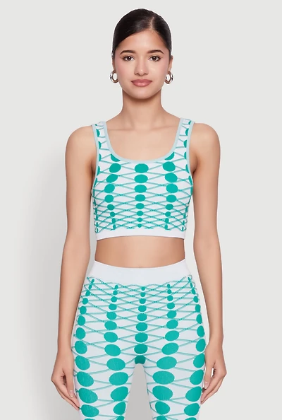 Womens Seamless Geometric Print Crop Top, Green, Size S-M