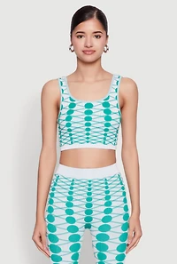 Womens Seamless Geometric Print Crop Top, Green, Size S-M