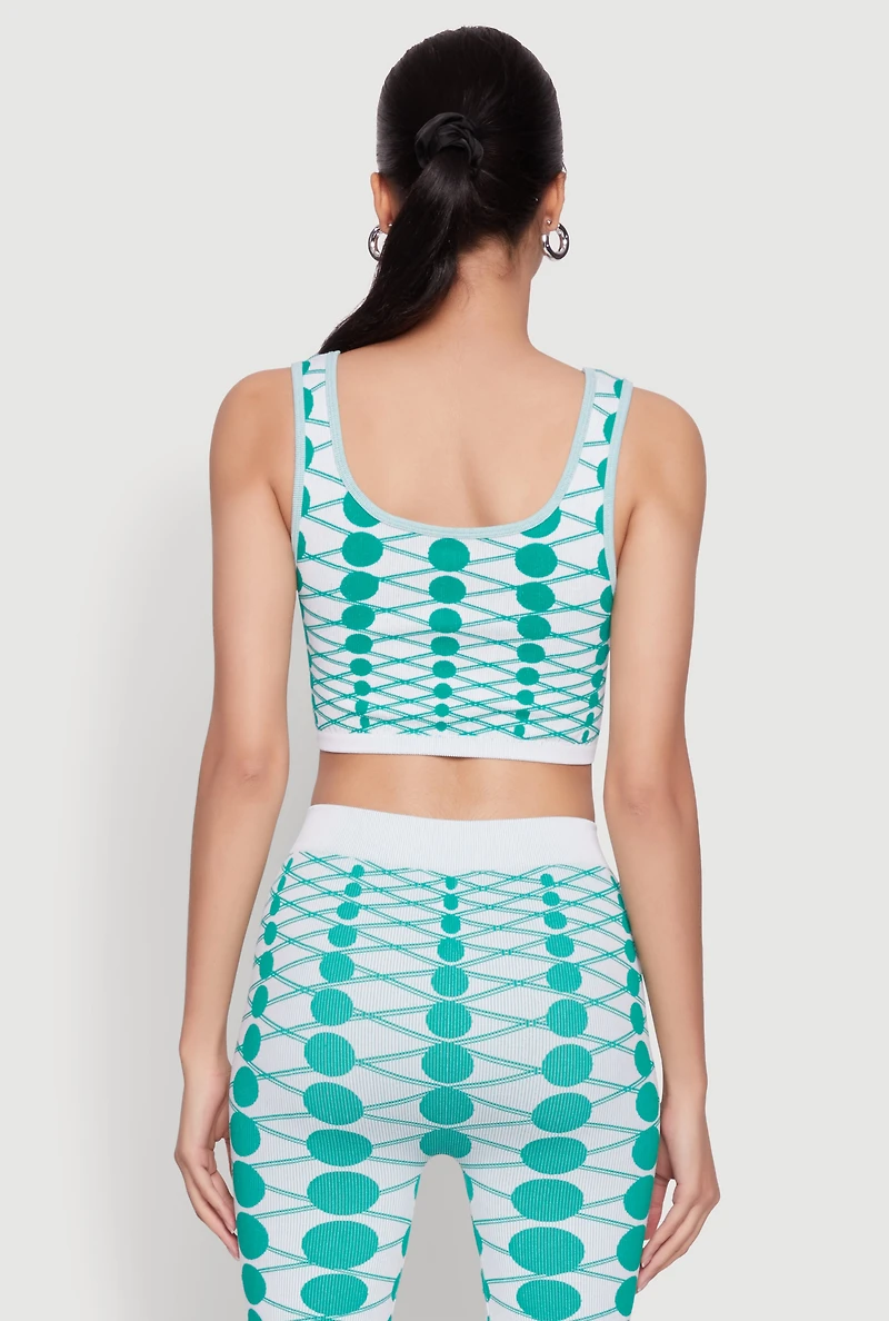 Womens Seamless Geometric Print Crop Top, Green, Size S-M