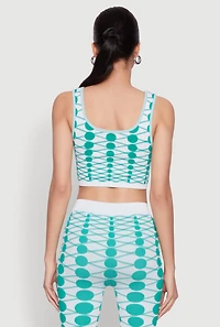 Womens Seamless Geometric Print Crop Top, Green, Size S-M