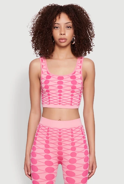Womens Seamless Geometric Print Crop Top, Pink, Size M-L