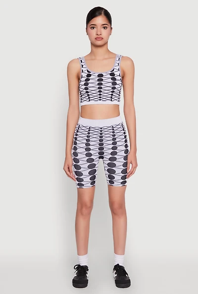 Womens Seamless Geometric Print Biker Shorts, Multi, Size S-M
