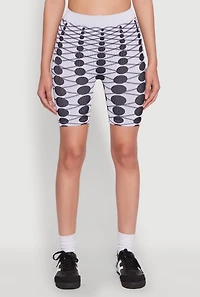 Womens Seamless Geometric Print Biker Shorts, Multi, Size S-M