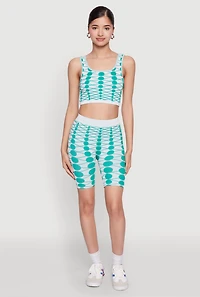 Womens Seamless Geometric Print Biker Shorts, Green, Size S-M