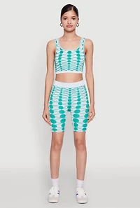 Womens Seamless Geometric Print Biker Shorts, Green, Size S-M