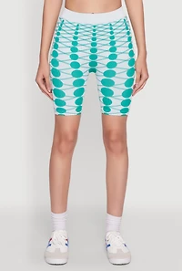 Womens Seamless Geometric Print Biker Shorts, Green, Size M-L