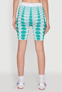 Womens Seamless Geometric Print Biker Shorts, Green, Size M-L