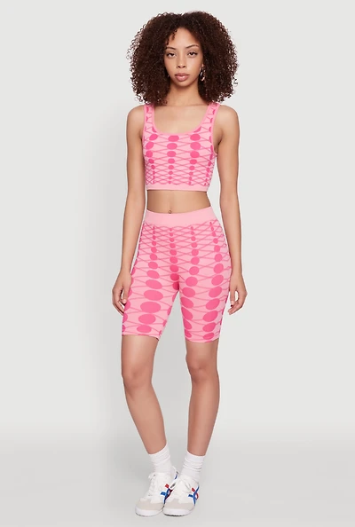 Womens Seamless Geometric Print Biker Shorts, Pink, Size M-L
