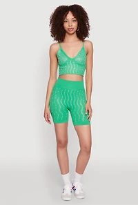Womens Seamless Rhinestone Faux Pearl Crop Top, Green, Size S-M