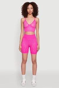 Womens Seamless Rhinestone Faux Pearl Crop Top, Pink,
