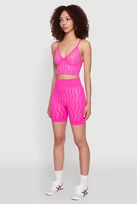 Womens Seamless Rhinestone Faux Pearl Crop Top, Pink,