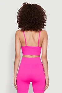 Womens Seamless Rhinestone Faux Pearl Crop Top, Pink,