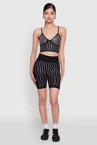 Womens Seamless Rhinestone Faux Pearl Biker Shorts,