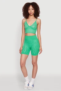 Womens Seamless Rhinestone Faux Pearl Biker Shorts, Green, Size S-M