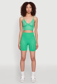 Womens Seamless Rhinestone Faux Pearl Biker Shorts, Green, Size S-M
