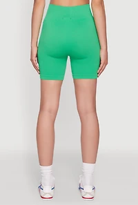 Womens Seamless Rhinestone Faux Pearl Biker Shorts, Green, Size S-M