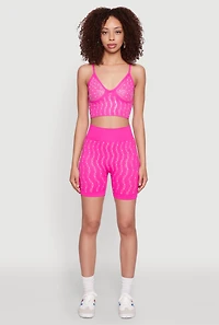 Womens Seamless Rhinestone Faux Pearl Biker Shorts, Pink, Size M-L