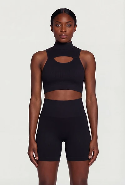 Seamless Ribbed Keyhole Front Crop Top