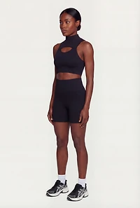 Seamless Ribbed Keyhole Front Crop Top