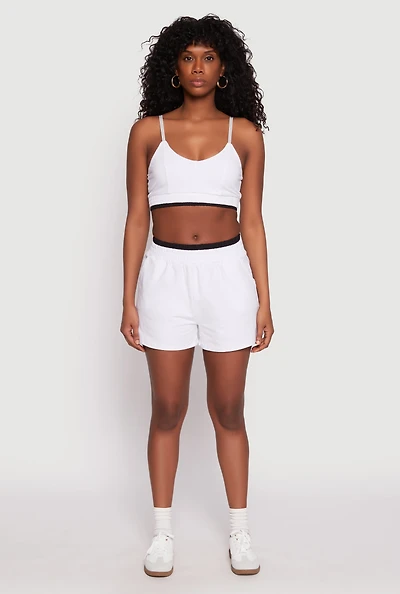 Womens Contrast Elastic Trim High Waist Shorts, White, Size M