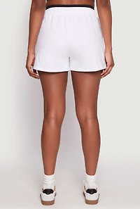 Womens Contrast Elastic Trim High Waist Shorts, White, Size XL