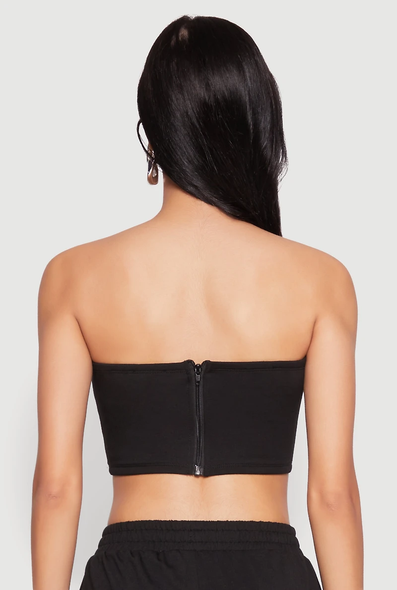 Womens Zip Back Corset Tube Top, Black, Size L