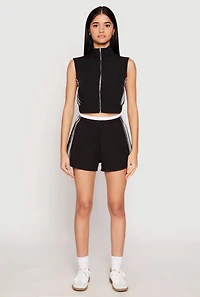 Womens Side Stripe Sleeveless Zip Up Vest, Black, Size L