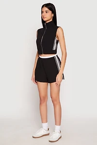 Womens Side Stripe Sleeveless Zip Up Vest, Black, Size L