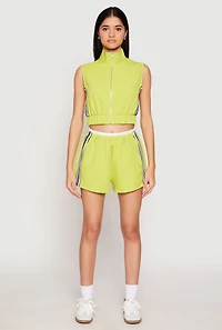 Womens Side Stripe Sleeveless Zip Up Vest, Green, Size M