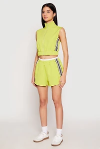 Womens Side Stripe Sleeveless Zip Up Vest, Green, Size L