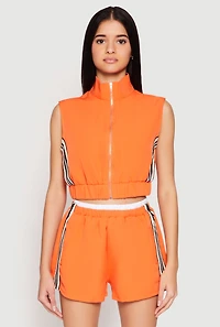 Womens Side Stripe Sleeveless Zip Up Vest, Orange, Size M