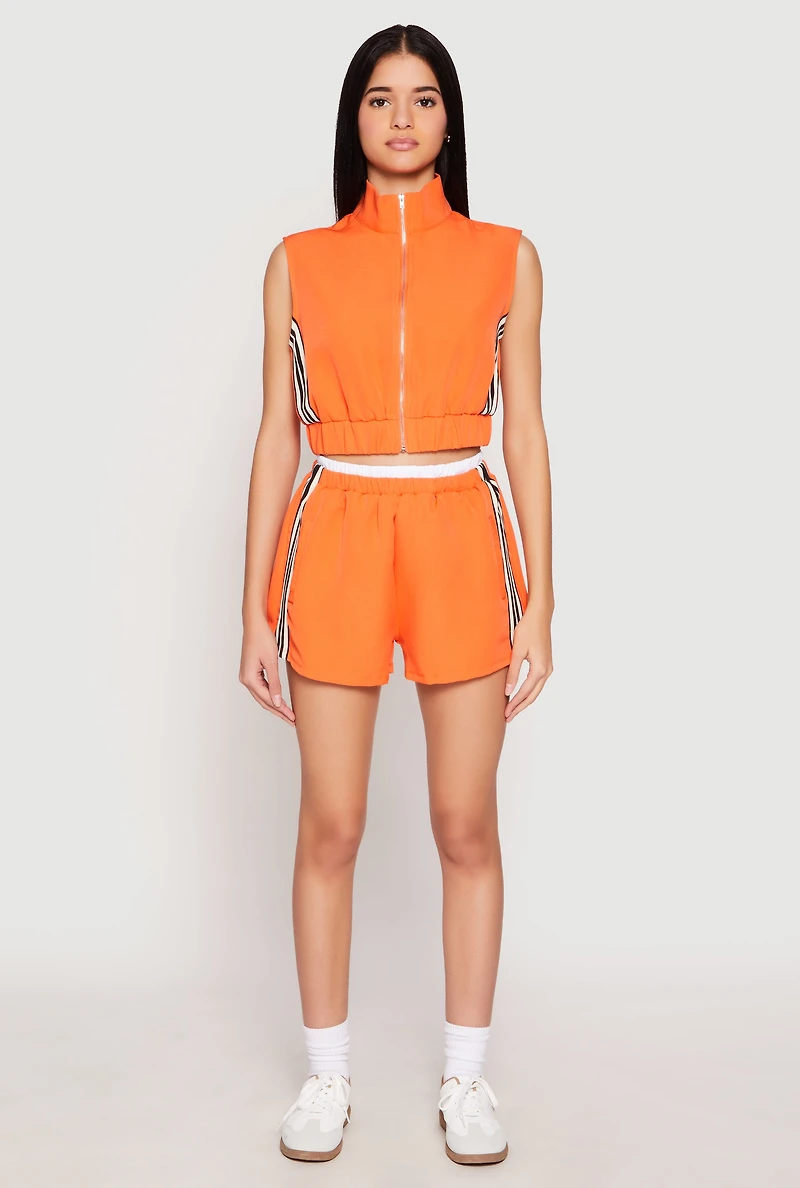 Womens Side Stripe Sleeveless Zip Up Vest, Orange, Size M