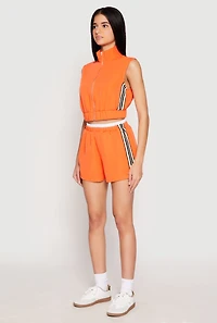 Womens Side Stripe Sleeveless Zip Up Vest, Orange, Size M