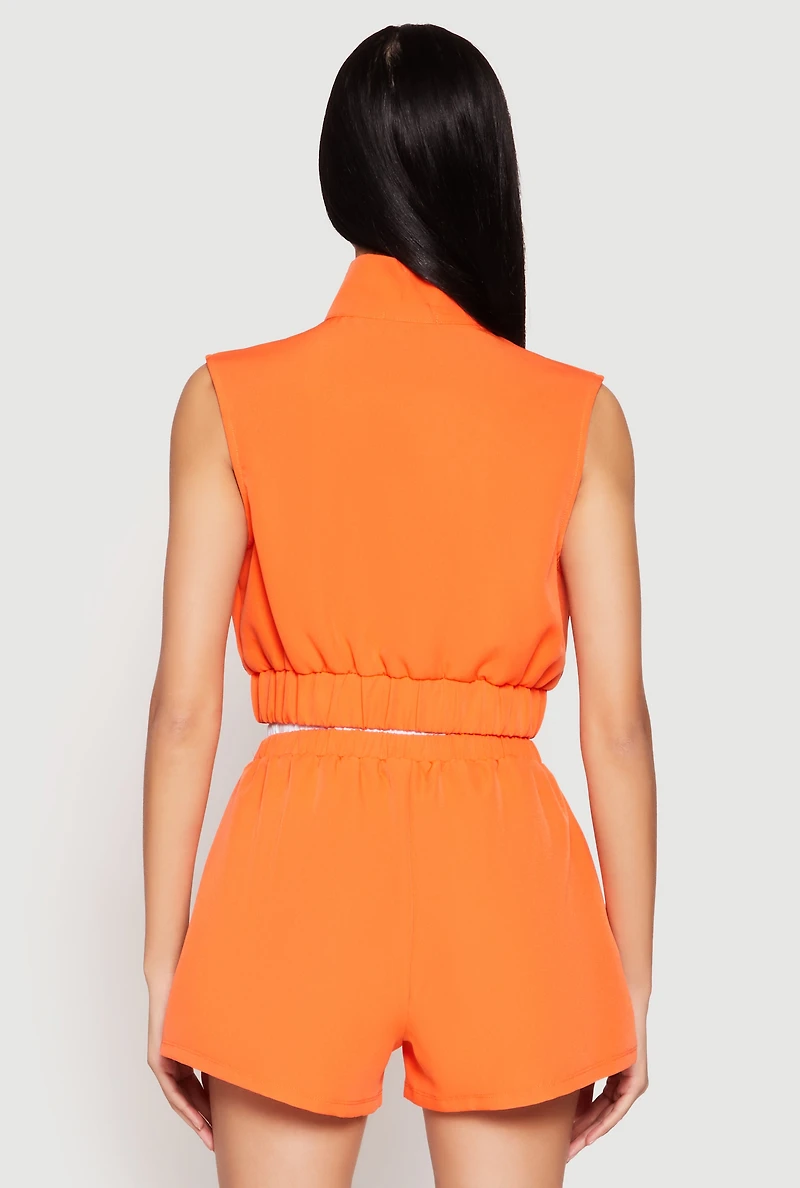 Womens Side Stripe Sleeveless Zip Up Vest, Orange, Size M