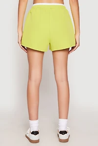 Womens Contrast Waistband Side Stripe Shorts, Green, Size M