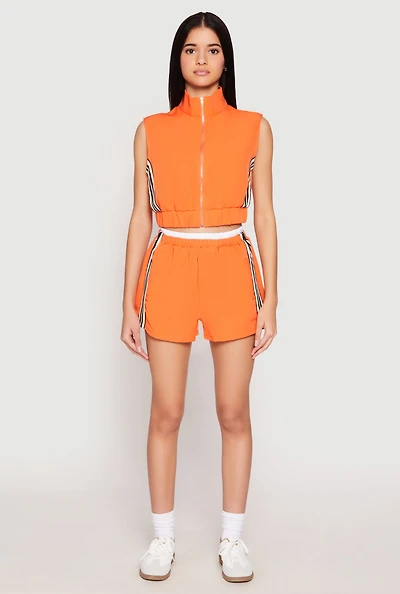 Womens Contrast Waistband Side Stripe Shorts, Orange, Size XL