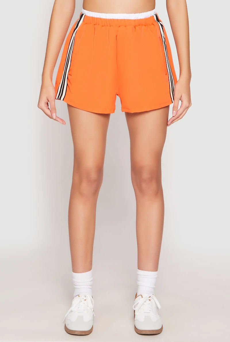 Womens Contrast Waistband Side Stripe Shorts, Orange, Size L