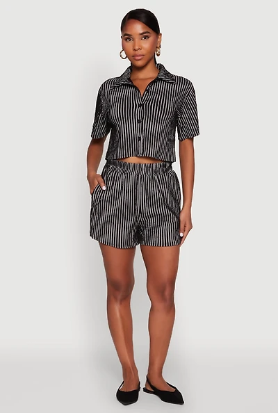 Womens Striped Shorts, Black, Size S