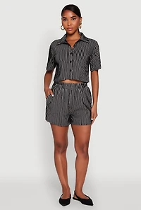 Womens Striped Shorts, Black, Size S