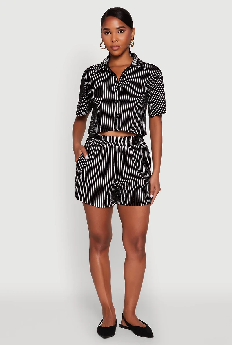 Womens Striped Shorts, Black, Size L