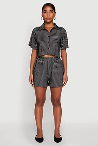 Womens Striped Shorts, Black, Size S