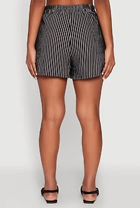 Womens Striped Shorts, Black, Size S