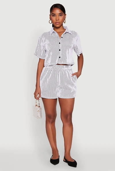 Womens Striped Shorts, White, Size S