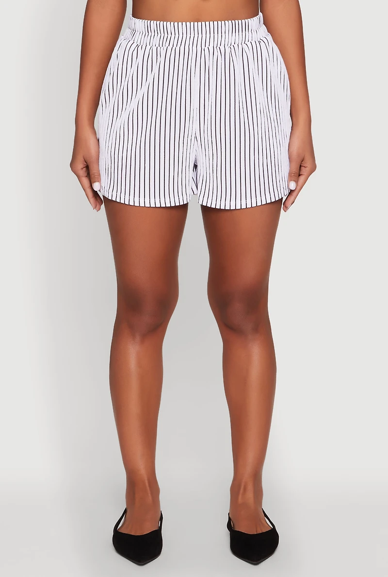Womens Striped Shorts, White, Size S
