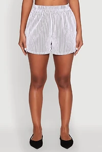 Womens Striped Shorts, White, Size S