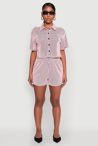 Womens Striped Shorts, Pink, Size S